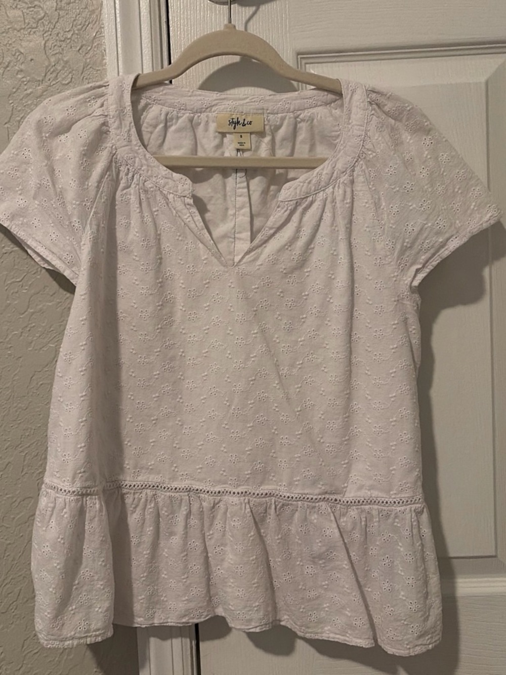 Stylish White Eyelet Peplum Tee